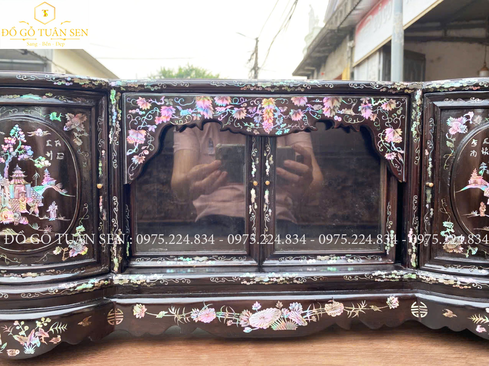 Thông tin kích thước tủ chè mini gỗ trắc khảm ốc HT1
